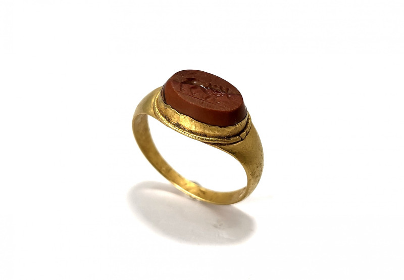 Roman Gold Ring with Lion Intaglio 2nd-3rd Century AD
A red jasper intaglio wit...