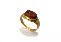 Roman Gold Ring with Lion Intaglio 2nd-3rd Century AD
