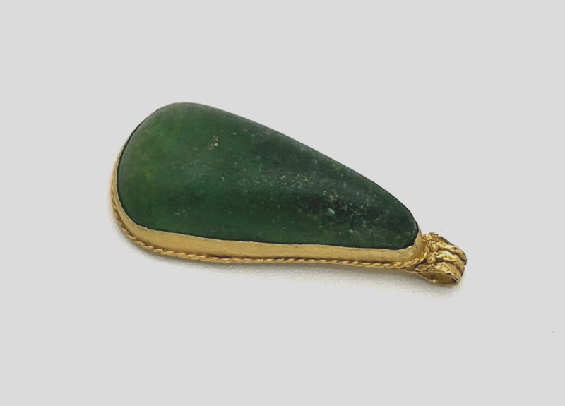 Roman Gold Pendant with Glass Gem 3rd-4th Century  AD
Large deep green glass, d...