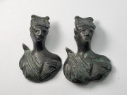 Pair of Roman Bronze Applique of Diana with Bow Quiver. Ca. 1st-2nd Century AD