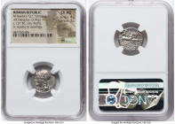 M. Baebius Q.f. Tampilus (ca. 137 BC). AR denarius (17mm, 3.92 gm, 7h). NGC Choice AU 4/5 - 3/5, brushed. Rome. TAMPIL, head of Roma left, wearing pen...