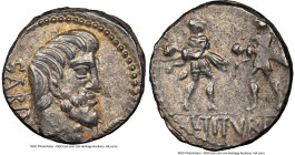 L. Titurius L.f. Sabinus (ca. 89 BC). AR denarius (17mm, 4.13 gm, 3h). NGC Choice AU 4/5 - 5/5. Rome. SABIN, bare head of King Tatius right, palm-bran...