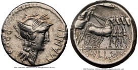 L. Cornelius Sulla, as Imperator (ca. 82 BC), and L. Manlius Torquatus, as Proquaestor. AR denarius (16mm, 4h). NGC Choice VF. Military mint traveling...