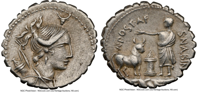 A. Postumius A.f. Sp.n. Albinus (ca. 81 BC). AR serratus denarius (19mm, 3.90 gm...