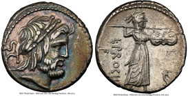 L. Procilius f. (ca. 80 BC). AR denarius (17mm, 3.68 gm, 8h). NGC Choice XF 5/5 - 4/5. Rome. Laureate head of Jupiter right, S•C behind / L•PROCILI / ...