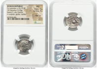 Cn. Lentulus (ca. 76-75 BC). AR denarius (18mm, 3.95 gm, 5h). NGC AU 5/5 - 4/5, edge cut. Uncertain mint in Spain. G•P•R, diademed, draped bust of bea...