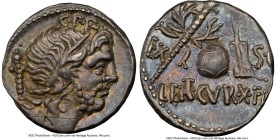 Cn. Lentulus (ca. 76-75 BC). AR denarius (18mm, 4h). NGC Choice XF, scratch. Uncertain mint in Spain. G•P•R, diademed, draped bust of bearded Genius P...