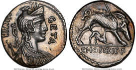 C. Hosidius C.f. Geta (ca. 68 or 64 BC). AR denarius (16mm, 3.94 gm, 6h). NGC Choice AU 5/5 - 4/5. Rome. GETA / III•VIR, draped bust of Diana right, w...