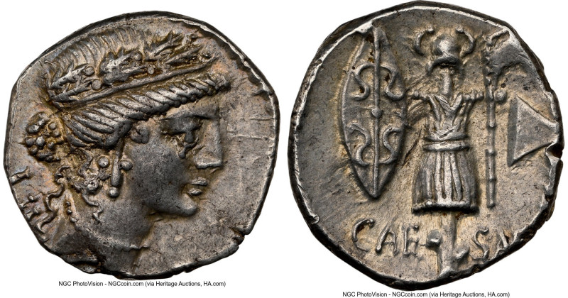 Julius Caesar, as Dictator (49-44 BC). AR denarius (17mm, 3.97 gm, 4h). NGC Choi...