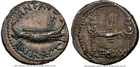 Marc Antony, as Triumvir and Imperator (43-30 BC). AR denarius (17mm, 3.48 gm, 5h). NGC Choice XF 4/5 - 5/5. Legionary issue, mint moving with Antony ...