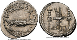 Marc Antony, as Triumvir and Imperator (43-30 BC). AR denarius (19mm, 3.88 gm, 1h). NGC Choice XF 4/5 - 4/5, light mark. Legionary issue, mint moving ...