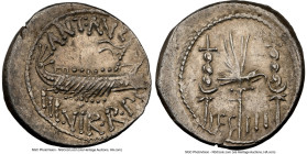 Marc Antony, as Triumvir and Imperator (43-30 BC). AR denarius (18mm, 3.94 gm, 7h). NGC XF 4/5 - 2/5, scratches, brushed, edge cut. Legionary issue, m...