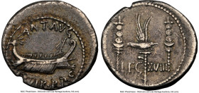 Marc Antony, as Triumvir and Imperator (43-30 BC). AR denarius (18mm, 5h). NGC VF, edge cut, marks. Legionary issue, mint moving with Antony in Greece...