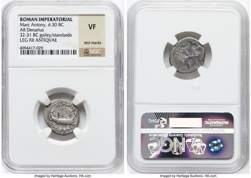 Marc Antony, as Triumvir and Imperator (43-30 BC). AR denarius (18mm, 5h). NGC V...