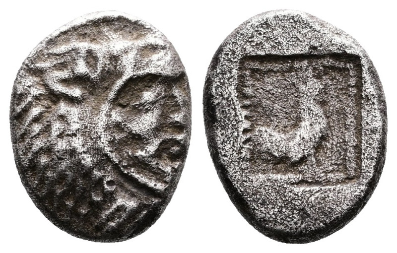 Thrace. Dikaia. Circa 480-450 BC. AR Triobol (12 mm, 1,92 g.). Head of bearded H...