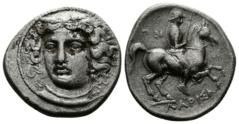 Thessaly, Larissa. Circa 380-365 BC. AR Drachm (20mm, 6,00 g.). Head of nymph La...