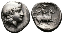 Thessaly, Pharsalos. late 5th-mid 4th century BC. Drachm (18 mm, 5.87 g.), signed by the engraver Π (presumably a pupil of Thelephantos). Head of Athe...