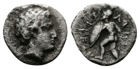 Thessaly. Peirasia. Circa 350-300 BC. AR Obol (10mm, 0.65 g. ). Youthful male head right, wearing tainia. Rev. ΠEI-PA-ΣI-EΩN (retrograde), warrior (Ho...