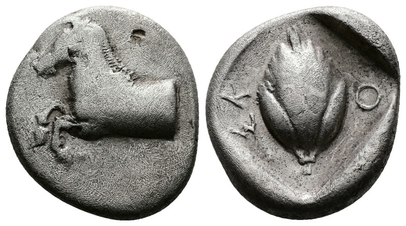 Thessaly, Skotussa. Circa 465-460 BC. AR Drachm (19 mm, 5.71 g.). Forepart of a ...