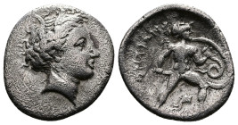 Lokris, Lokris Opuntii. Circa 338-316 BC. AR Triobol (17,5 mm, 2.21 g.). Head of Persephone to right, wearing grain wreath and pendant earring. Rev. Ο...