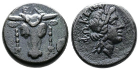 Phokian League, Phokis. Federal coinage. Early 2nd century BC. AE (18,5 mm, 7,15 g.). Facing bull’s head, above, EΛ. Rev. Wreathed head of Apollo r.ΦΩ...