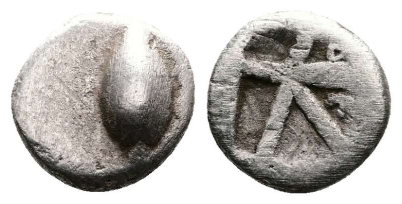 Boiotia, Orchomenos. Circa 500-480 BC. AR Obol (1.09 g). Wheat grain, sprouting ...