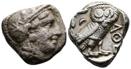 Attica. Athens.Circa 353-294 BC. AR Tetradrachm (23mm, 16,98 g.) Head of Athena to right, wearing crested Attic helmet adorned with three olive leaves...