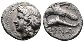 Paphlagonia, Sinope. Circa 330-300 BC. AR Drachm (18mm, 5,58 g.) OIA..., magistrate. Head of the nymph Sinope to left, wearing a sakkos but part of he...