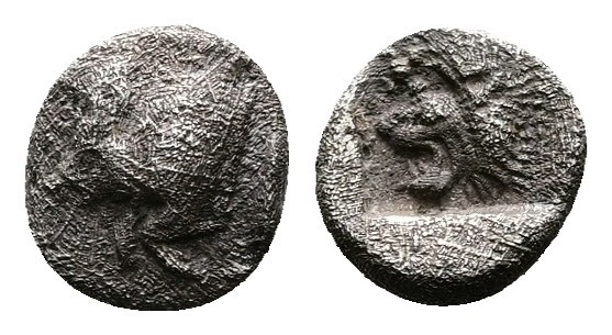 Mysia. Kyzikos. Circa 450-400 BC. AR Tetartemorion (6mm, 0.22 g.). Forepart of b...