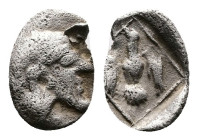 Ionia . Magnesia ad Maeander. Archepolis, son of Themistokles, ca. 459 BC. AR Tetartemorion (7mm, 0.12 g.). Diademed and bearded male head to right. R...