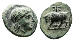 Mysia, Gambrion. 4th Century BC. AE (11mm, 0,81 g.) Laureate head of Apollo right. Rev. Bull butting left, star above. BMC 17; SNG Copenhagen 156. Goo...