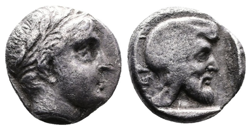 Mysia, Pergamon. Circa 450 BC. AR Diobol (11mm, 1.59 g.). Laureate head of Apoll...