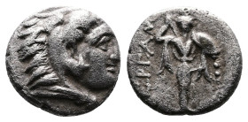 Mysia, Pergamon. Circa 310-282 BC. AR Diobol (10,5 mm, 1,27 g.) Head of Herakles right, wearing lion skin headdress. Rev.Archaistic Palladion: statue ...