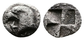 Aeolis, Kyme. Circa 450-400 BC. AR Hemiobol (8mm, 0.37 g.). Head of eagle left K-Y flanking neck truncation. Rev. Quadripartite incuse square. SNG Ari...