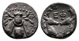 Ionia, Ephesos. Circa 390-325 BC. AR Diobol (9mm, 0.87 g.). E - Φ Bee with straight wings. Rev. EΦ Two stag's heads confronted. SNG Kayhan 208-42. SNG...