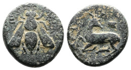 Ionia, Ephesos. Circa 300-250 BC. AE (13mm, 2.22 g.).Bee E-Φ. Rev. Stag kneeling left, head turned right. BMC 55, 67; SNG von Aulock 1838. Very Fine. ...