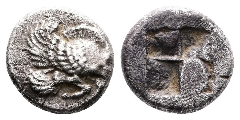 Ionia, Klazomenai. Circa 499-494 BC. AR Diobol (9mm, 1.06 g.). Forepart of a win...