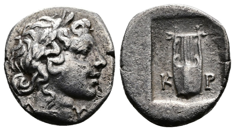 Lycian League, Kragos mint. Circa 48-42 BC. AR Hemidrachm (15mm, 2,21 g.). Laure...