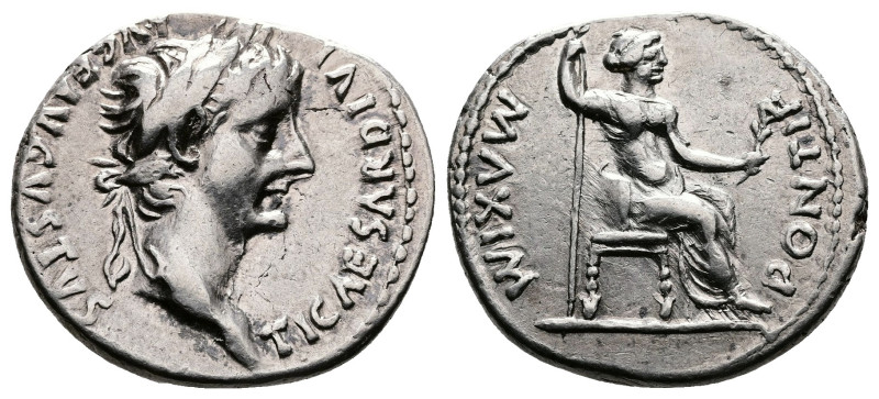 Tiberius augustus (14 – 37 AD). AR Denarius (19 mm, 3,8 g.) struck in Lugdunum 1...