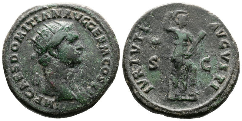 Domitian. 81-96 AD. Æ Dupondius (28mm, 13.6 g.). Rome mint. Struck 90-91 AD. Rad...