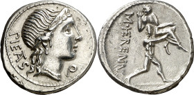 (hacia 108-107 a.C.). Gens Herennia. Denario. (Bab. 1) (Craw. 308/1a). Bella. 3,82 g. EBC.
