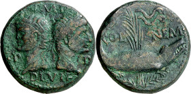 (después 10 a.C.). Agripa y Augusto. Galia. Nemausus. Dupondio. (Spink 1731) (Co. 8) (RIC. 160). 13,18 g. MBC-.