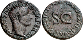 (10-11 d.C.). Tiberio. As. (Spink 1755) (Co. 27) (RIC. 469, de Augusto). 10,59 g. MBC.