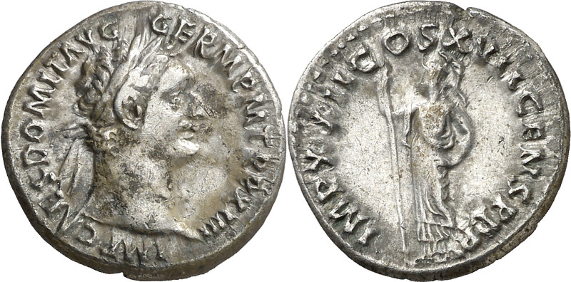 (95 d.C.). Domiciano. Denario. (Spink 2737) (S. 287) (RIC. 772). 3,39 g. MBC.