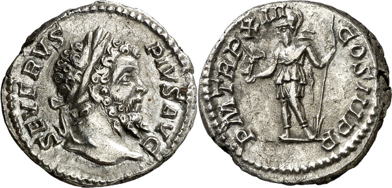 (205 d.C.). Septimio Severo. Denario. (Spink 6337) (S. 470-1) (RIC. 197). 3,73 g...