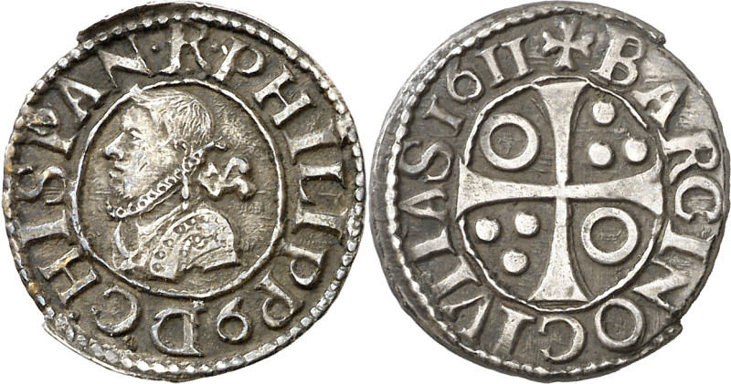 1611. Felipe III. Barcelona. 1/2 croat. (AC. 374). 1,56 g. MBC+.