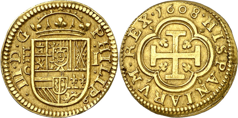 * 1608. Felipe III. Segovia. C. 1 escudo. (AC. 1016). Bella. Brillo original. Mo...