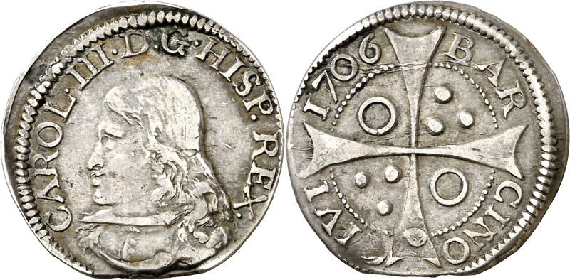 1706. Carlos III, Pretendiente. Barcelona. 1 croat. (AC. 20). 2,49 g. MBC/MBC+.