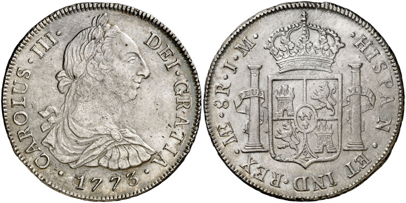 1773. Carlos III. Lima. JM. 8 reales. (AC. 1036). Buen ejemplar. Ex Áureo & Cali...