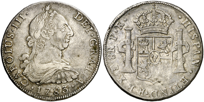 1783. Carlos III. Potosí. PR. 8 reales. (AC. 1186). Pátina. Ex Áureo & Calicó 28...